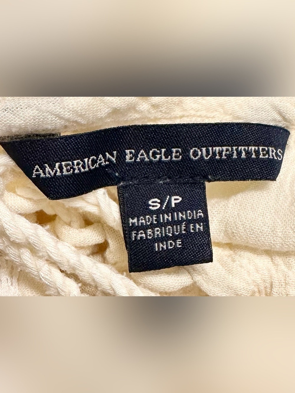 American Eagle Outfitters Boho Lace-Accent Cream Peasant Bell Sleeve Top - Picture 8 of 10